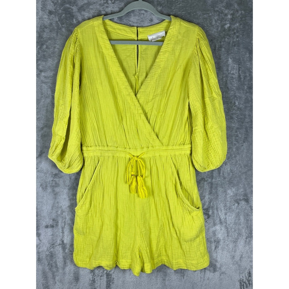 Anthropologie Romper Womens Small Yellow Good Gauze Tassel Puff Sleeve Boho